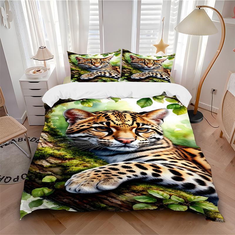 3-teiliges Bettwäsche-Set mit Leopardenmuster, Weiche und bequeme Bettdecke, Gästezimmer (1 * Bettbezug + 2 * Kissenbezug, ohne Kern) yy251104150