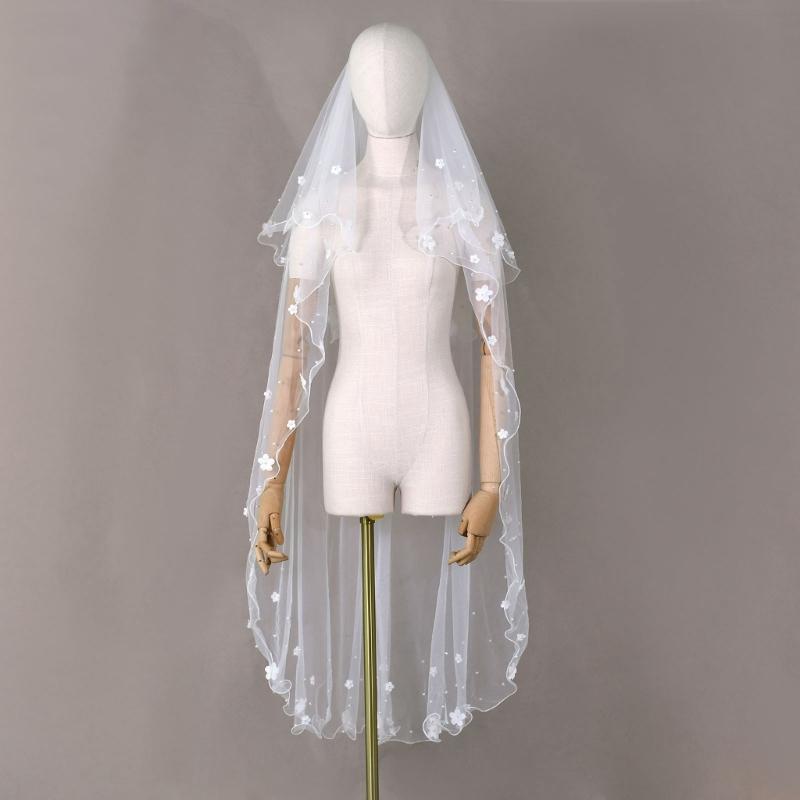 Elegant 2 Tiered Bridal Veils with Flower Studs Perfect For Wedding Ceremony And Bride PhotoShoots Occasion