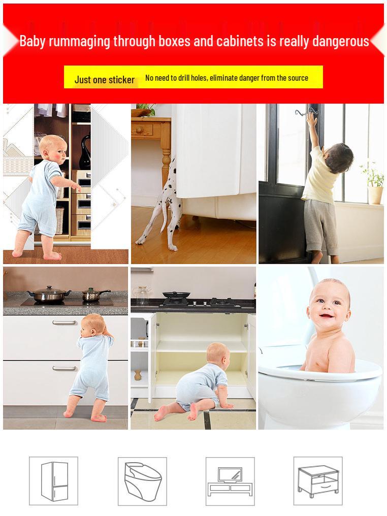 Child Safety Lock: Refrigerator, Window & Sliding Door Latch with Steel Wire – Fall Prevention & High-Rise Protection.