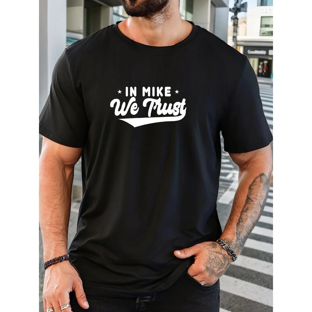 

Men IN MIKE We Trust pattern summer casual crew neck short T-shirt XXXXL темно-синий