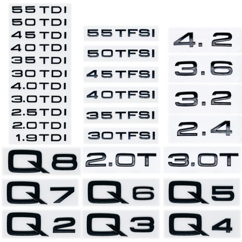 2026 Glossy Black ABS Numbers Letters Emblem for Audi Q2 Q3 Q4 Q5 Q6 Q7 Q8 1.9TDI/30 40TFSI 2.0T - Fit Fender/Trunk/Rear Logo Sticker