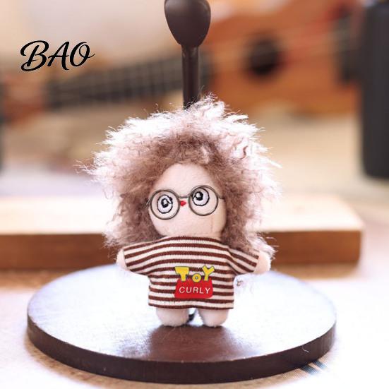 Doll Keyring Pendant, Mini Size Portable Keychain Soft Velvet Fabric Fried Hair Glasses Doll, Durable Accessory for Bags Keys Backpacks Small Hanging