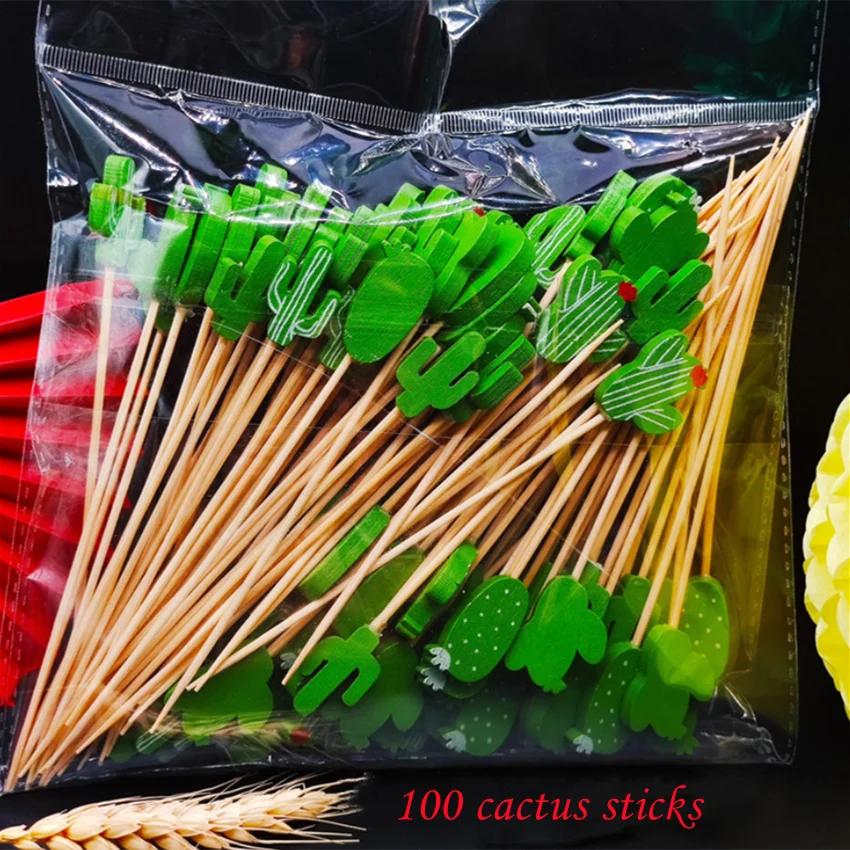 100Pcs Disposable Bamboo Sticks Food Fruits Cocktail Handmade Toothpicks Picnic Party Decorations Christmas Daily Use Decoration