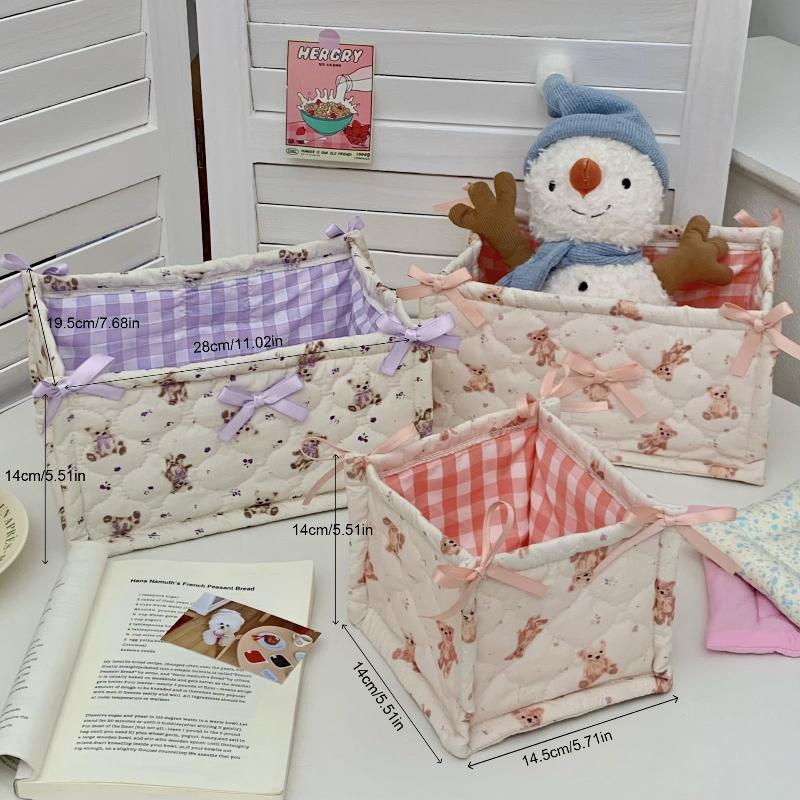 Square Storage Basket Lace Flower Desktop Organizer Storage Basket Korean Quilted Storage Basket Cute Storage Frame Decoration
