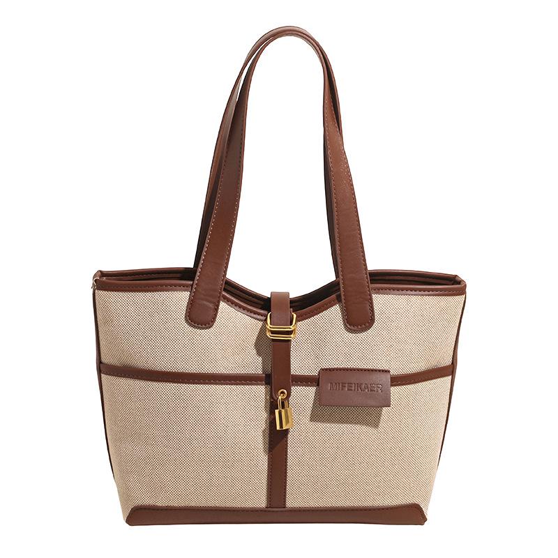 2025 Farbblock-Canvas-Tragetasche: Stilvolle, modische Umhängetasche mit großer Kapazität