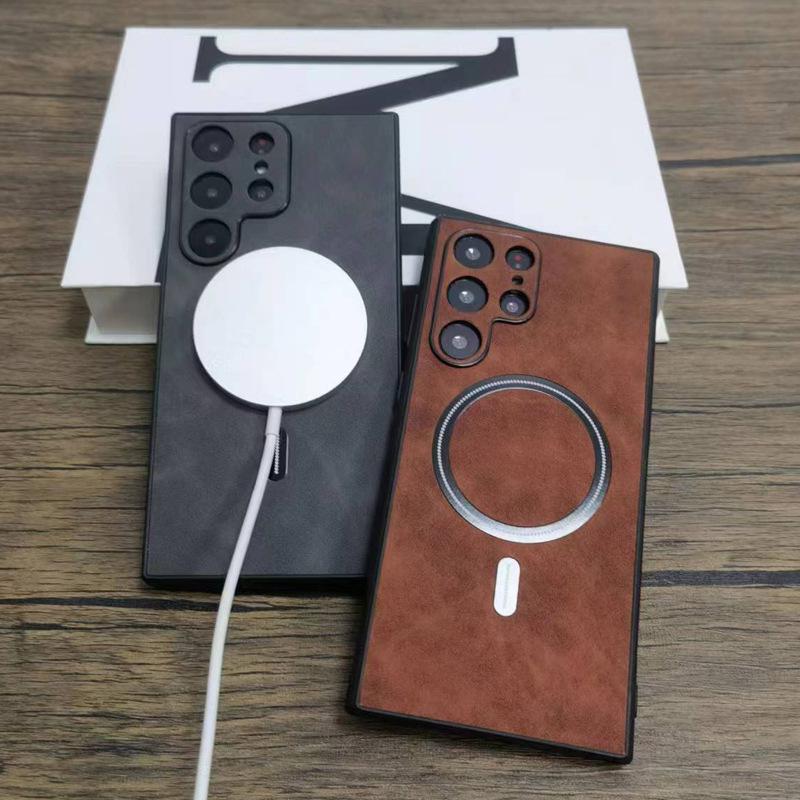 Suitable for Samsung S25ultra Mobile Phone Case Magnetically Absorbed S24u Lambskin Pattern S23 Full Inclusive S22U Protective Case S21