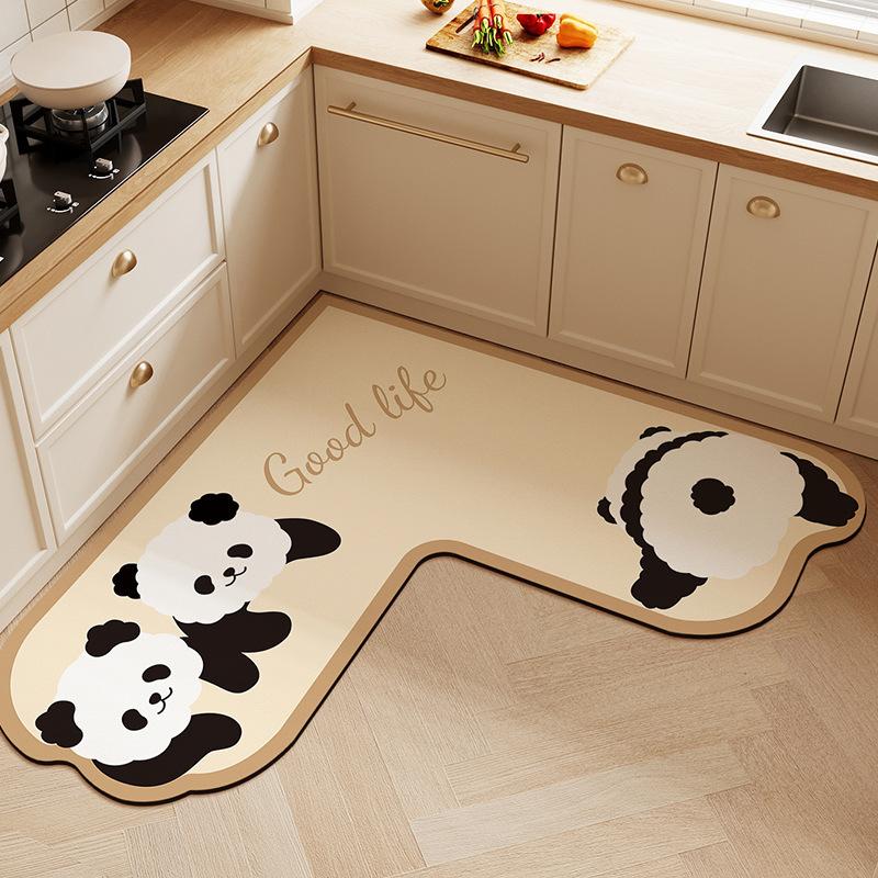 Cartoon Animal L-shaped Diatom Mud Anti-slip  Anti-oil Water Absorption  Quick-drying Household Kitchen Floor Mat Wipeable and Washable Mat