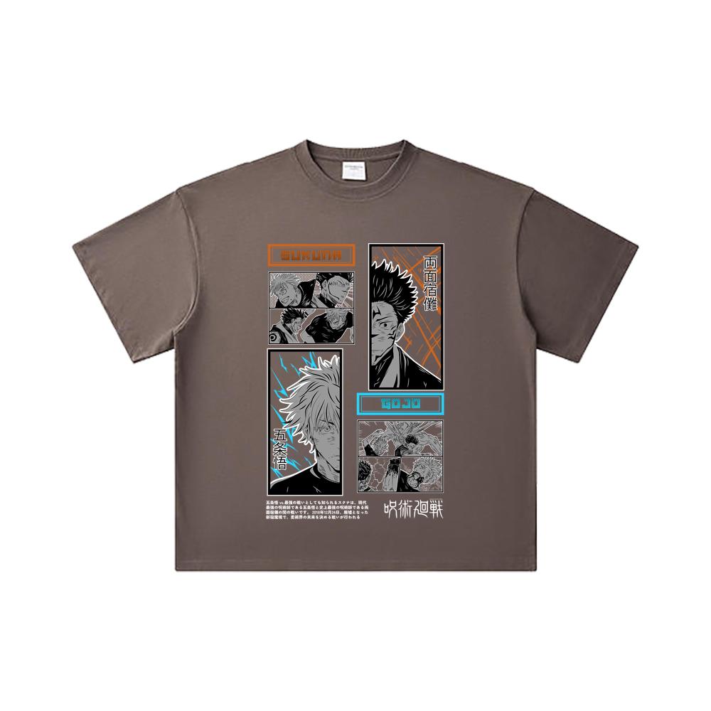 260 GSM Double Yarn 32 Count 100% Cotton Jujutsu Kaisen V33 Gojo Sukuna Print Unisex Heavy Cotton T Shirt