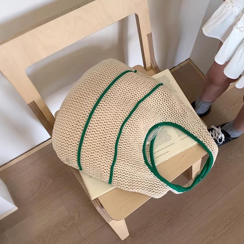 Spring Summer Woven Tote Bag Dopamine Color Shoulder & Underarm Bag Trendy Casual Beach Hollow Out Handbags