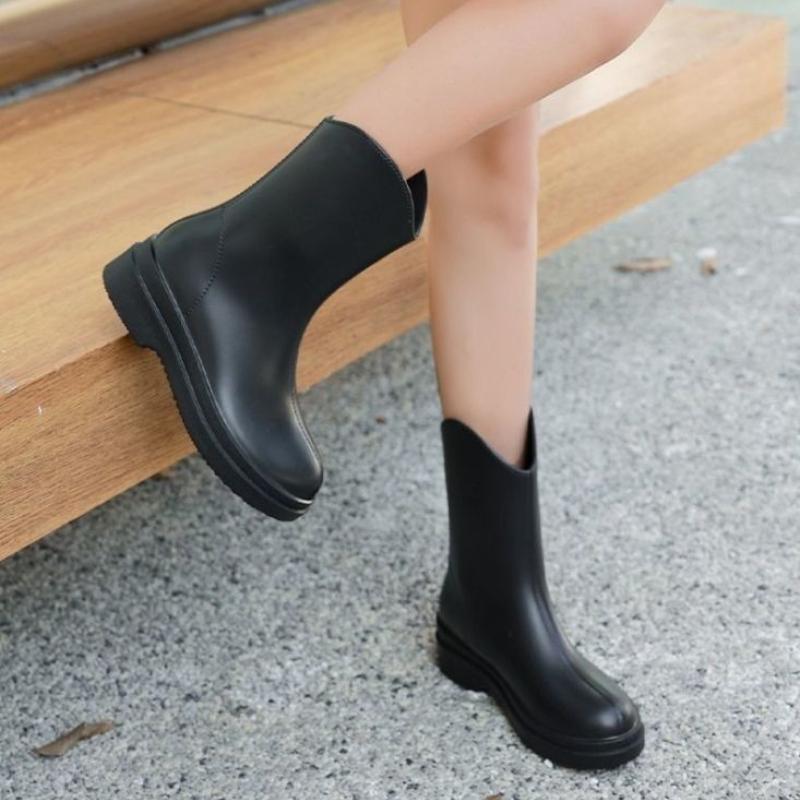 Autumn Winter Women's Waterproof Rain Boots - Anti-slip Rubber Shoes for Kitchen & Car Washing Thick Sole Design