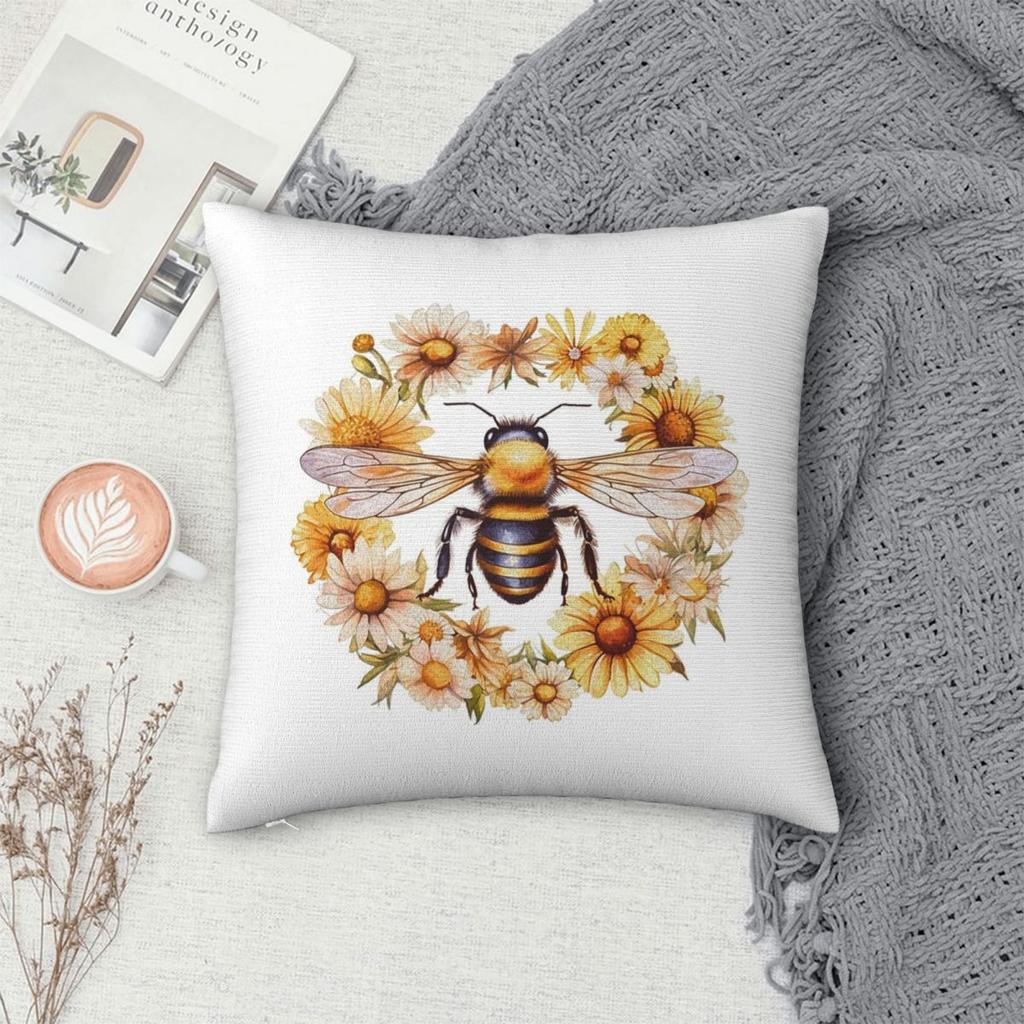 Bee And Flowers Square Pillowcase Cushion Cover Pillow Case Throw Pillow Cover for Home Sofa Living Room