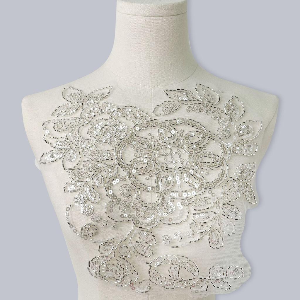 Heavy Industry Mesh Beaded Sequins Front Collar Placket Cloth Sticker Wedding Dress Skirt Decoration Diy Accessories Clothing Accessories