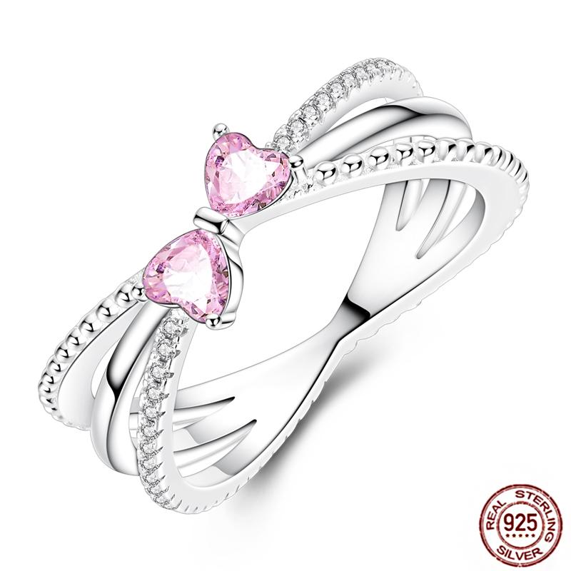 Luminous Firefly 925 Silver Ring Sparkling Rainbow Color Heart Wishbone Flower Original Rings For Women Wedding Jewelry