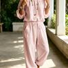 Tuta Lunga da Donna Scollo a Barca Manica Lunga Monocolore Coulisse Ampia Harem Pantaloni Lunghi da Vacanza