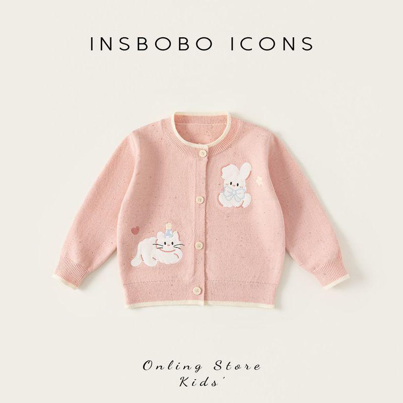 Insbobo Girls Sweater 2026 Spring New Style Fashionable Knitted Jacket for Girls Children s Spring Top Pink 80