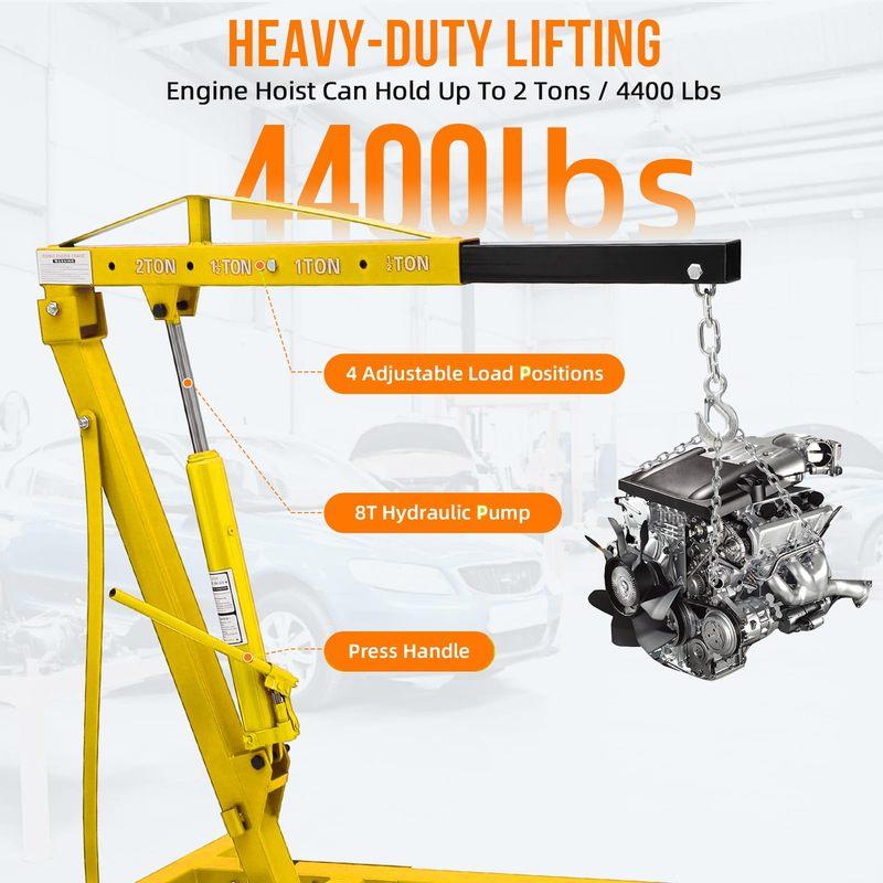 2 Ton 4000 LBS Hydraulic Engine Hoist: Heavy Duty Folding Cherry Picker with Telescopic Boom for Auto Repair