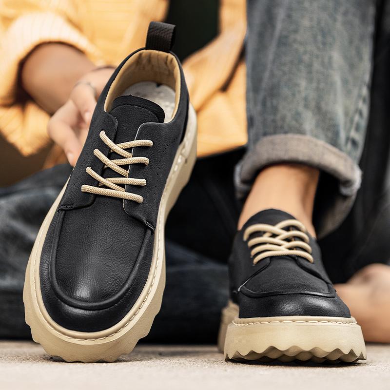 Platform Casual Shoes Loafers British Leather Sneakers Flats Shoes Classic Men Leather Shoes Spring Summer New Trendy All-match