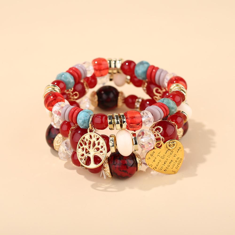 Bohemian Multi-Layer Beaded Bracelets with Tree of Life & Heart Pendants