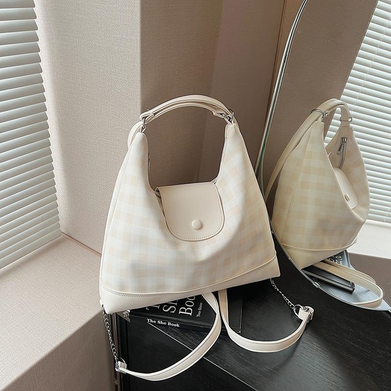 Summer New Contrasting Color Plaid Backpack, High-end Cute Girl Large-capacity Tote Bag