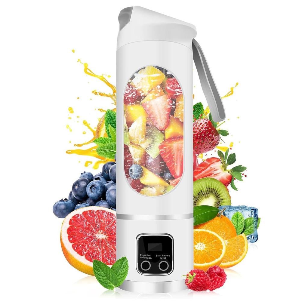 Portable Personal Electric USB Juicer, 500ML Mini Blender for Shakes and Smoothies, 12 Blades Great for Mixing, Compact, Convenient (White)