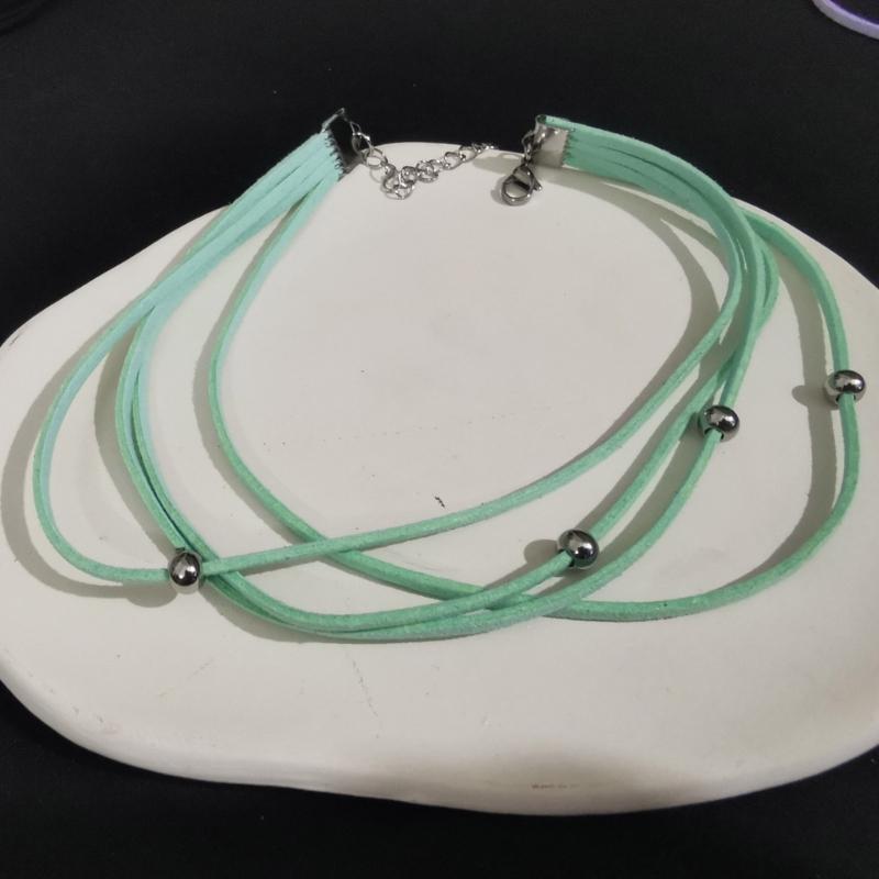 Colier choker cu mărgele din oțel titan, simplu, cu șnur din piele întoarsă, lanț pentru claviculă, bijuterii de petrecere, colier guler dulce și cool