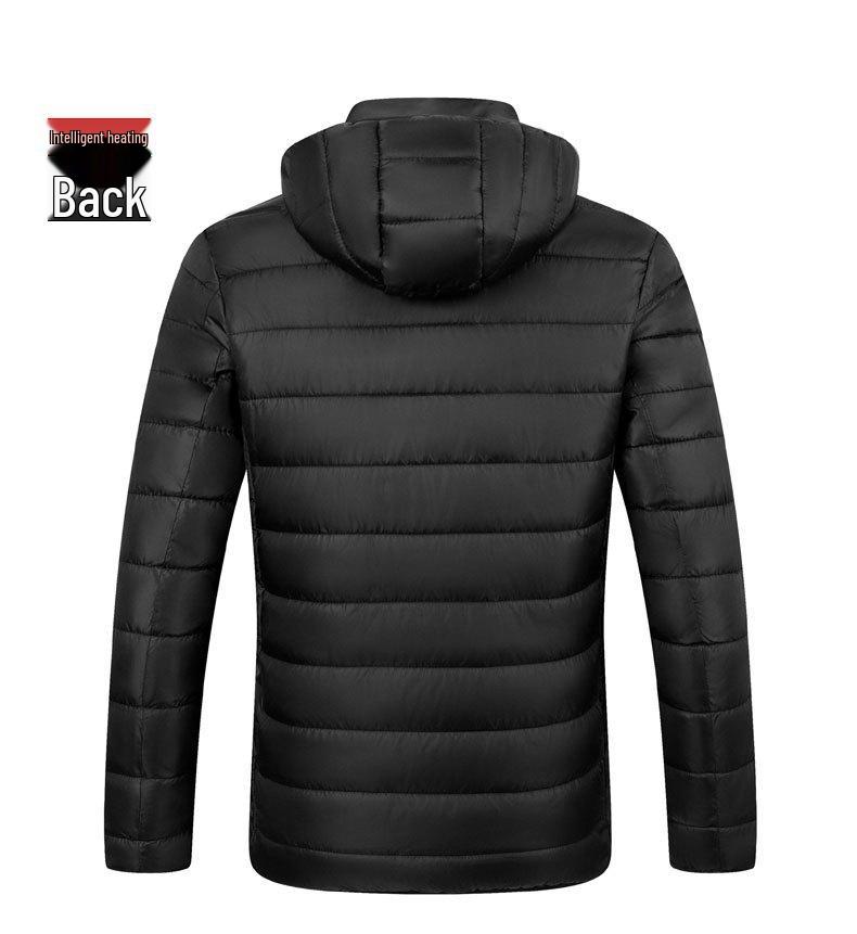 Smart Heated Winter Jacket with Hood for Men, Thick Warm Cotton, USB Charging