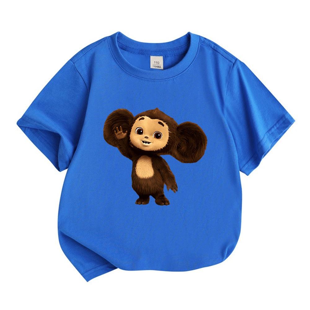 Cute Cheburashka Printed Kids Unisex Crew Neck Short Sleeve T Shirt, 100% Cotton Soft Casual Tees for Boys Breathable Lightweight Summer Basic Tops
