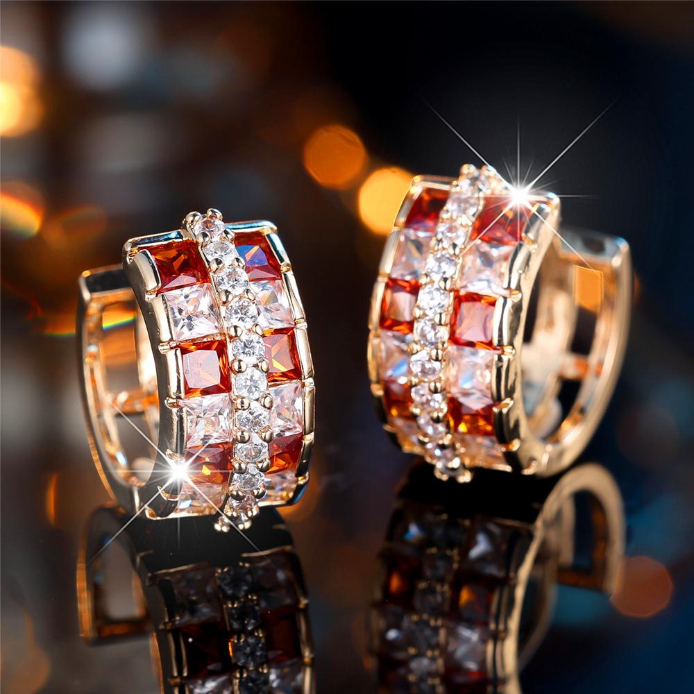 Cute Female White Red Zircon Stone Hoop Earrings Fashion Gold Color Wedding Jewelry For Women
