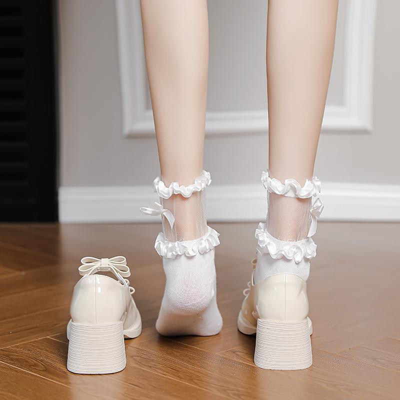 French Retro High-heeled Mary Jane Shoes Women's Spring and Summer New Light-mouth Bow Single Shoes Women's Round Head Thick-heeled Small Leather