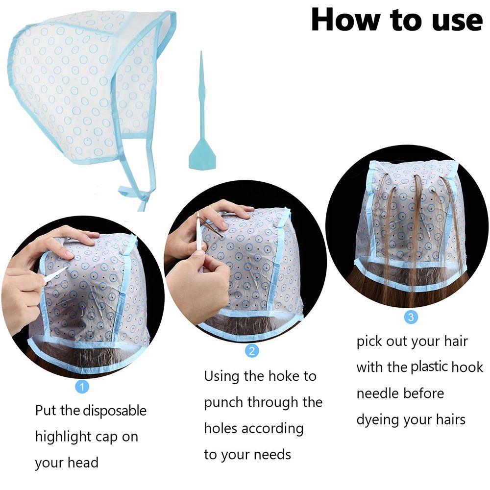 With Plastic Crochet Hook Hair Highlighting Cap Blue Dye Hat Caps Hair Dyeing Hairdressing