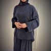 Womens 2026 Fall 2-Piece Set Long Sleeve Top With Tie Detail Slit Wide Leg Pants Casual Elegant Outfit