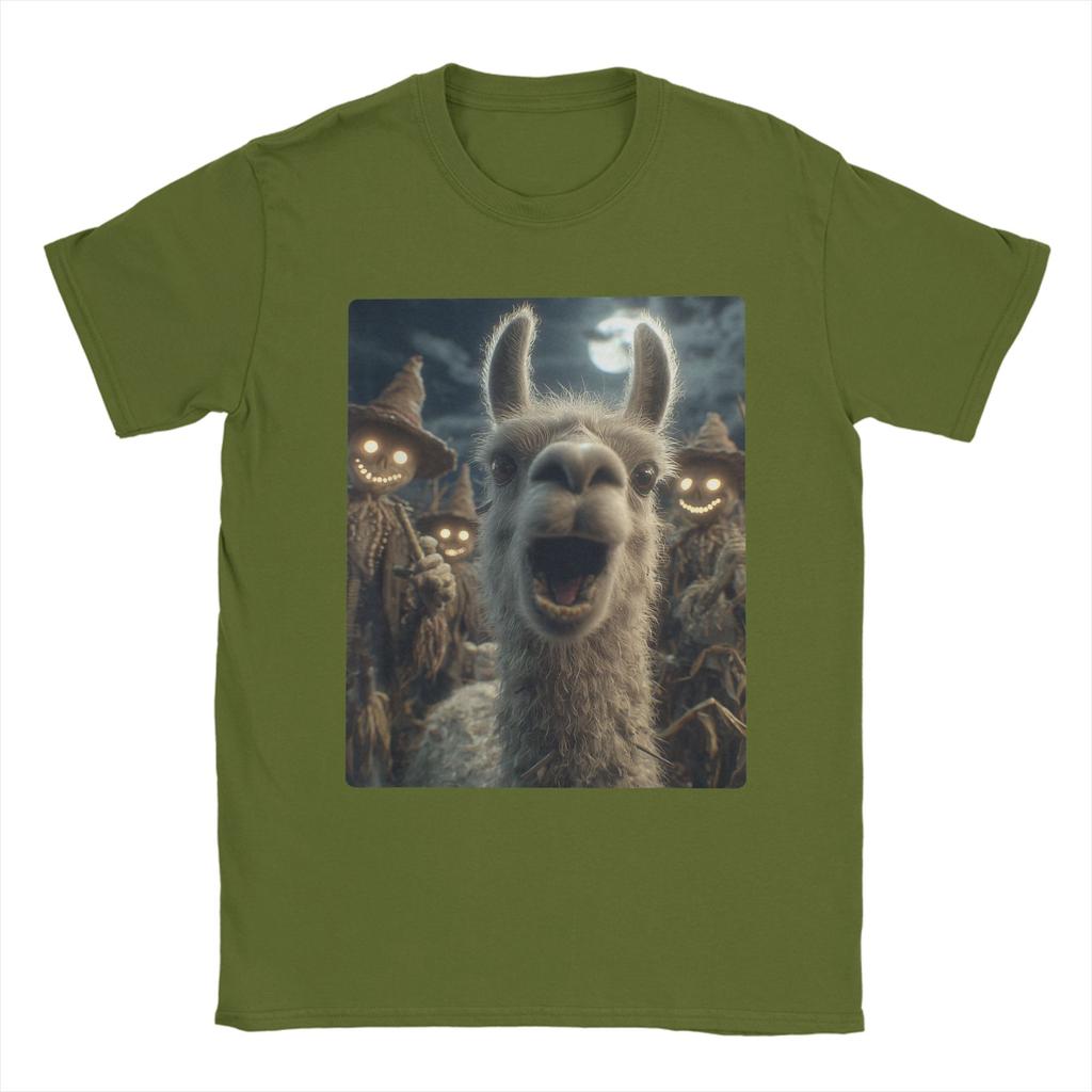 T-shirt Homme Selfie Lama avec Épouvantails Effrayants Nouveauté Coton Manches Courtes Animal T-shirt Halloween Col Rond Hauts Cadeau