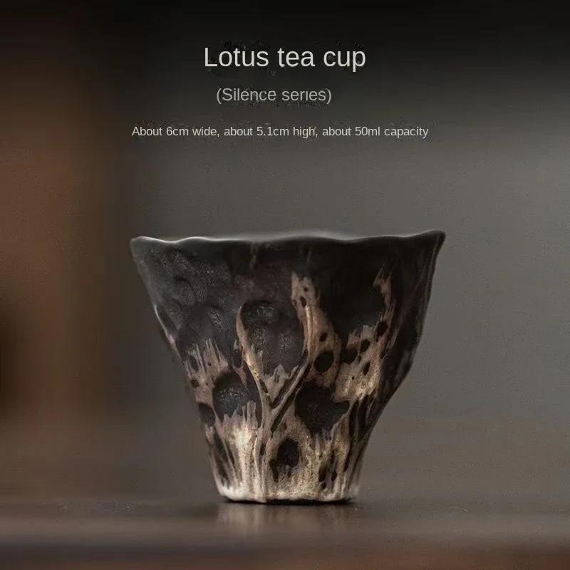 

200ml Handmade Embossed Lotus Ceramic Tea TureeWabi Sabi Style Bowl Cover Coarse Ceramic Tea Set Bowl Cover Kung Fu Tea Set Gift