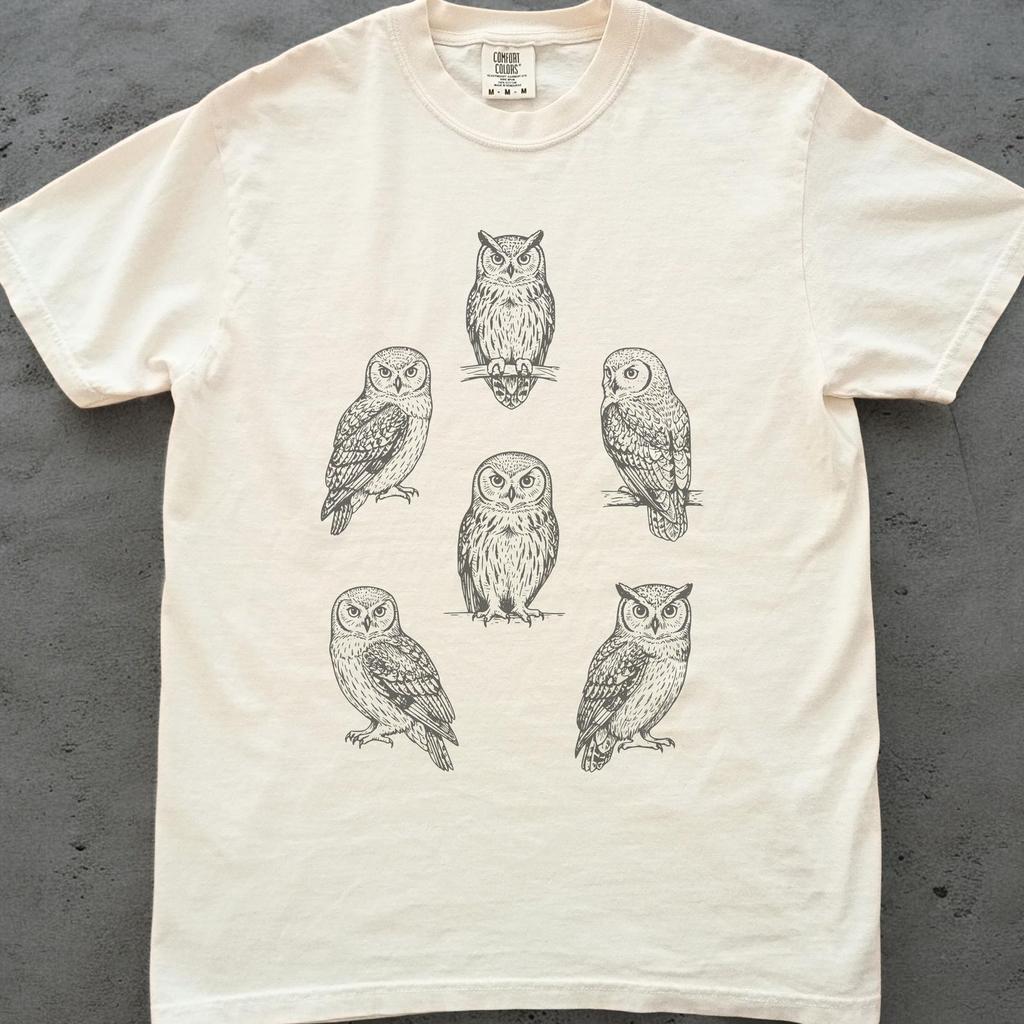 Owl Shirt, Vintage Owl Tee, Comfort Colors Bird Lover Shirt, Nature Graphic T shirt, Cottagecore Forest Animal Gift for Women & Men