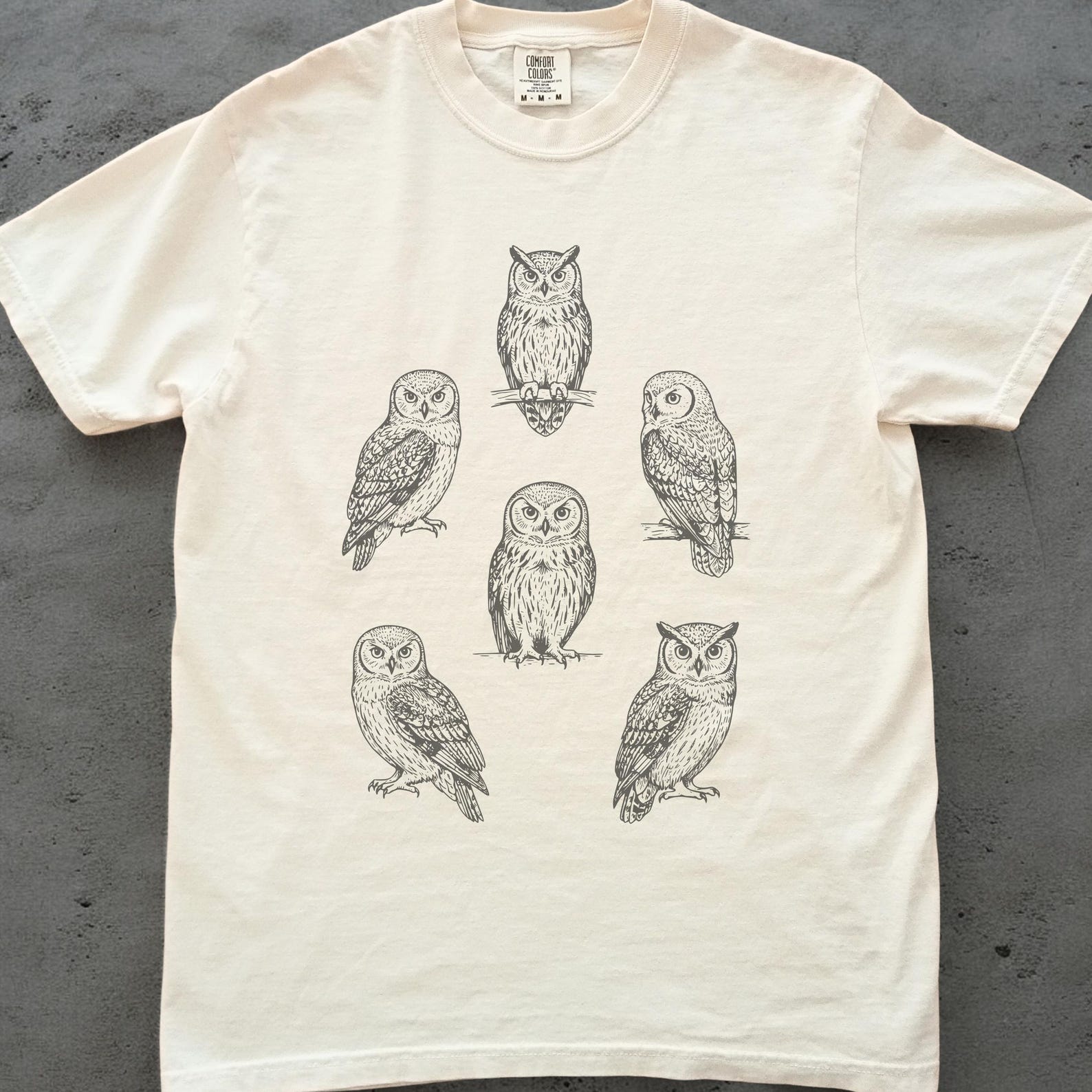 Owl Shirt, Vintage Owl Tee, Comfort Colors Bird Lover Shirt, Nature Graphic T shirt, Cottagecore Forest Animal Gift for Women & Men M