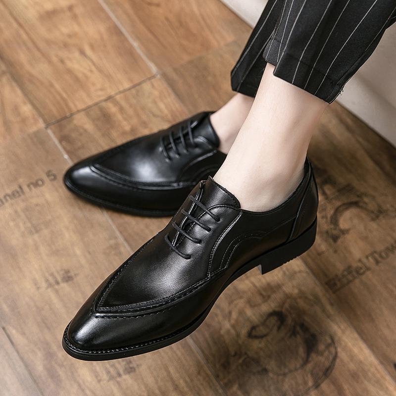 European Station Men Fashionable Derby Shoes Pointed Toe Classic Lace Business Wear Leather Shoes Black Brown 37-45 Men Shoes