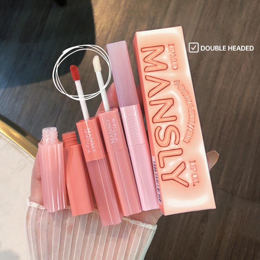 Double Moisturizing Lip Oil with High Pigment Waterproof Lip Mud