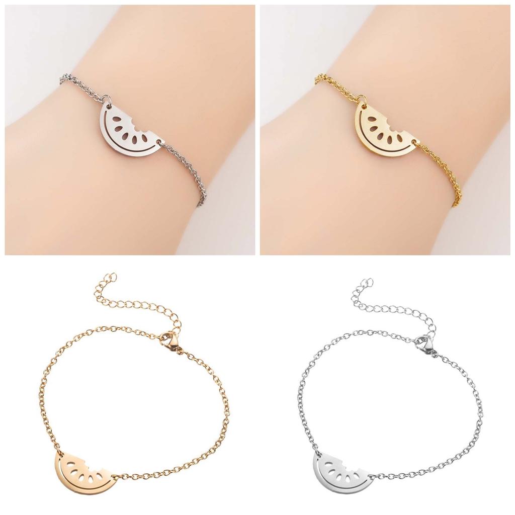 Fashionable Watermelon Charm Bracelet Stainless Steel Handchain Adjustable Length Wristchain Accessory for Women
