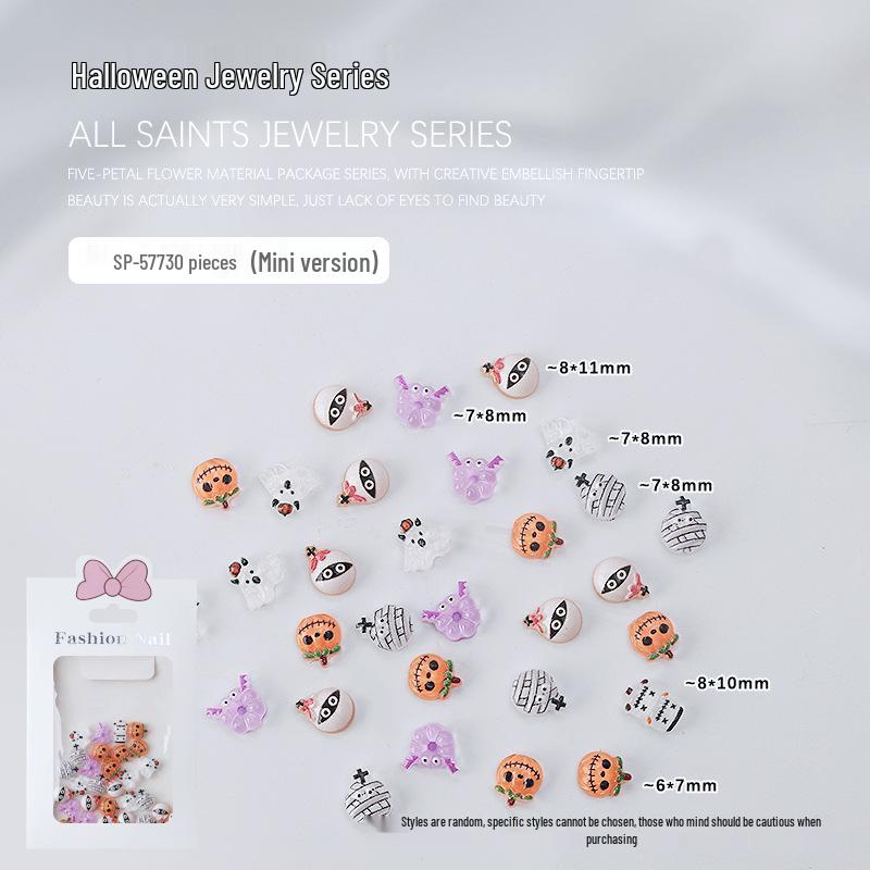 Halloween Punk Nail Art: Spiderwebs, Skulls, Witch, Ghost, Pumpkin Resin Decorations