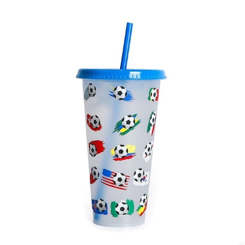 Portable Straw Cup with Lid Travel Mug Color-Changing Juice Beverage Cup X3UC