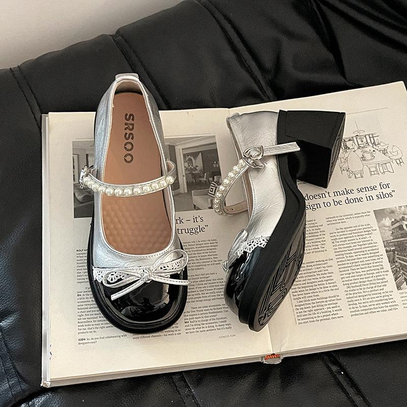 Fashion versatile casual retro bow Mary Jane shoes women's summer new pearl word platform shoes