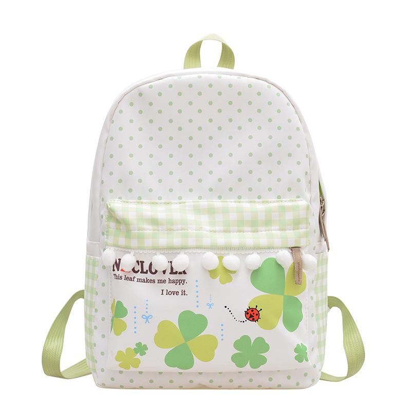 

Свежий зеленый четырехлистный клевер в горошек женский повседневный рюкзак большой вместимости 30x14x40 белый