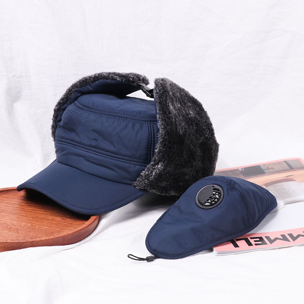 Adjustable Windproof Winter Men Bomber Hat Cotton Plush Sports Outdoors Fur Earflap Hat Winter Ski Mask Earflaps Caps