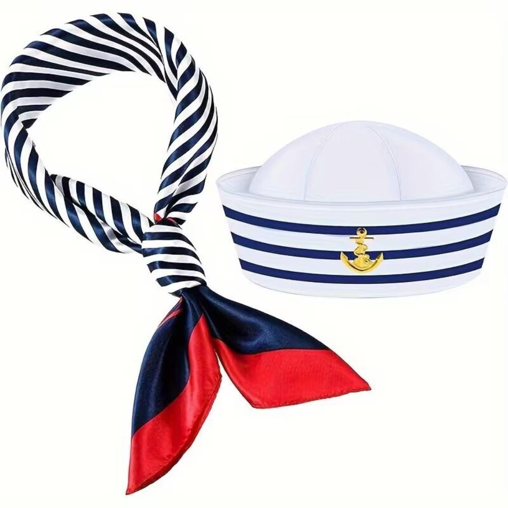 Boat Costume Yacht Captain Hat Dressing Up Navy Blue Sailor Ship Cap Role Play Comfortable Scarf Sailor Hat Costume Accessory