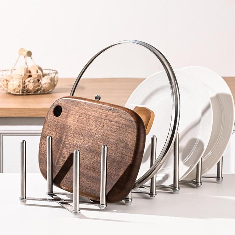 1Pcs Pot Lid Rack Pan Lid Organizer Retractable Foldable Stainless Steel Plate Dish Holder Shelf Tableware Storage Kitchen