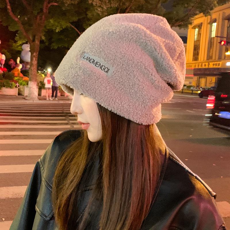 Women's Plush Black Knit Hat - Versatile for Spring and Autumn, Large Head Circumference, Stylish and Warm for Winter.