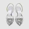 Fashion Brand Designer Silver High Heels Sandals Women 2025 Summer Crystal Square Buckle Sandals Woman Pointed Toe Slingbacks Party Shoe
