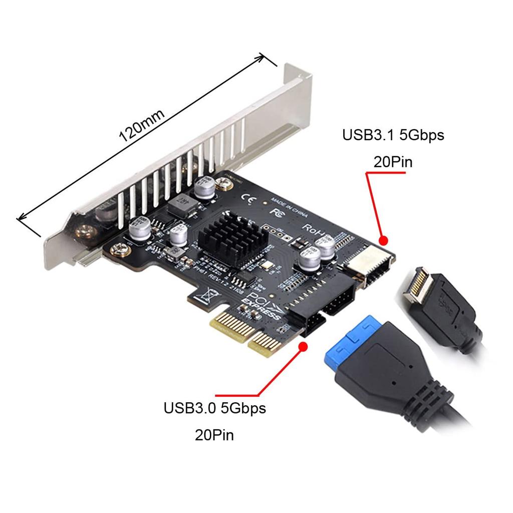 5Gbps Type-E USB 3.1 Front Panel IDC Socket & USB3.0 20Pin to PCI-E 1X Express Card VL805 Adapter for Desktop Motherboards