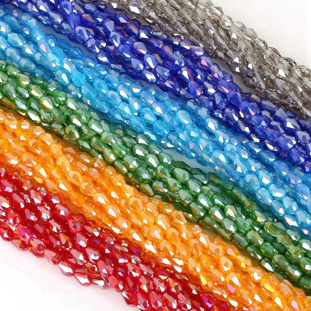 65pcs 4x6MM Teardrop Glass Beads for DIY Hairpins, Bracelets, Necklaces, and Earrings