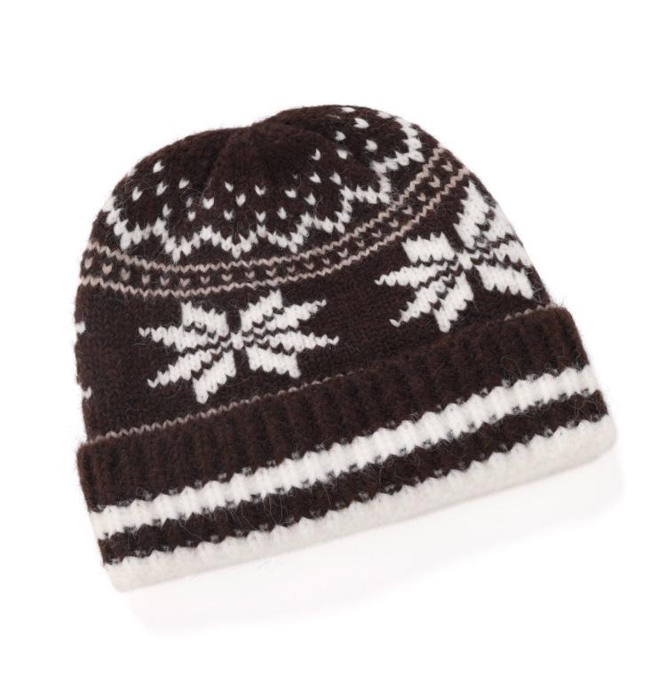 2025 Women's Retro Snowflake Wool Knitted Hat with Fleece-Lined Ear Protection